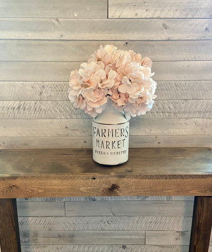 Farmers Market Tin w Blush Hydrangea Centerpiece