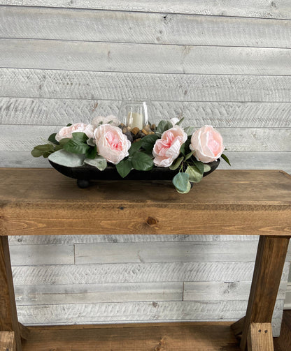 Farmhouse Style Spring Table Arrangement in Wooden Holder