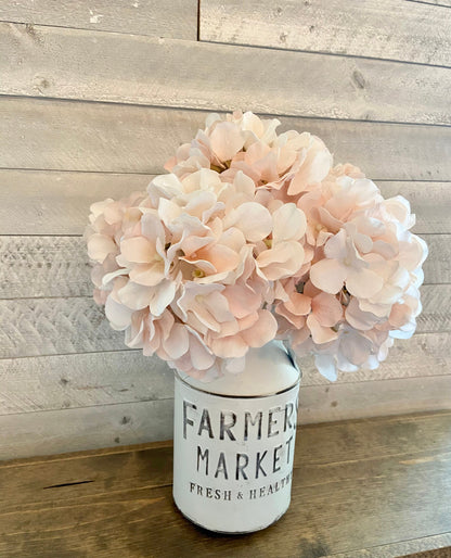 Farmers Market Tin w Blush Hydrangea Centerpiece