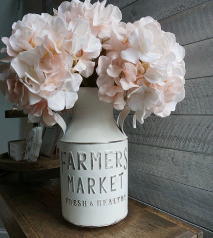 Farmers Market Tin w Blush Hydrangea Centerpiece