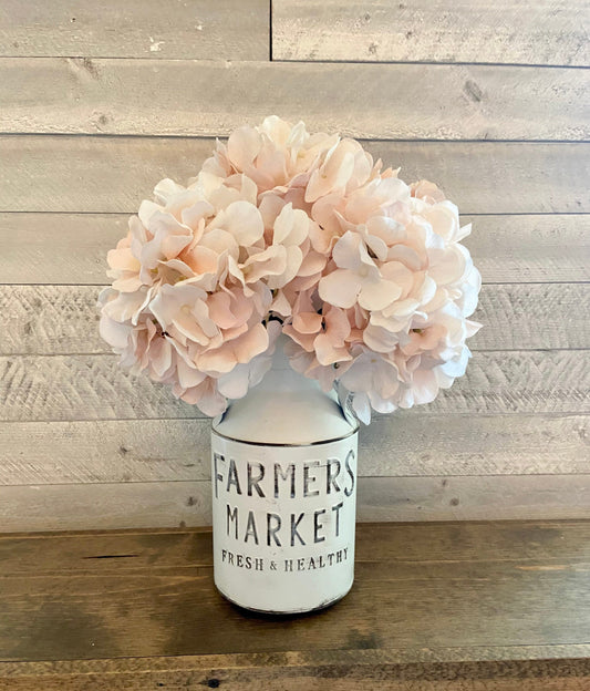 Farmers Market Tin w Blush Hydrangea Centerpiece