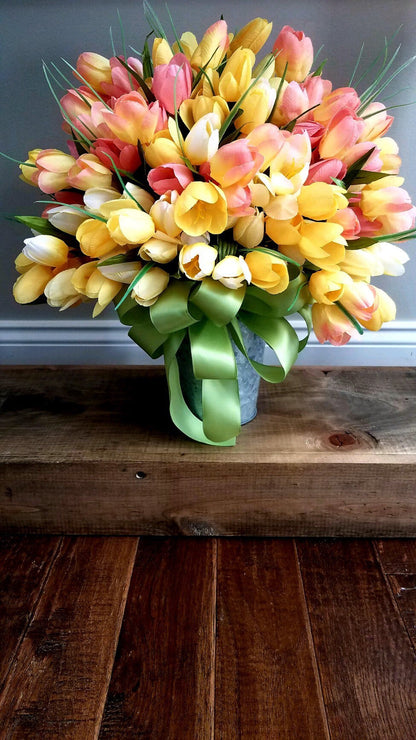 Spring Tulips in Galvanized Tin