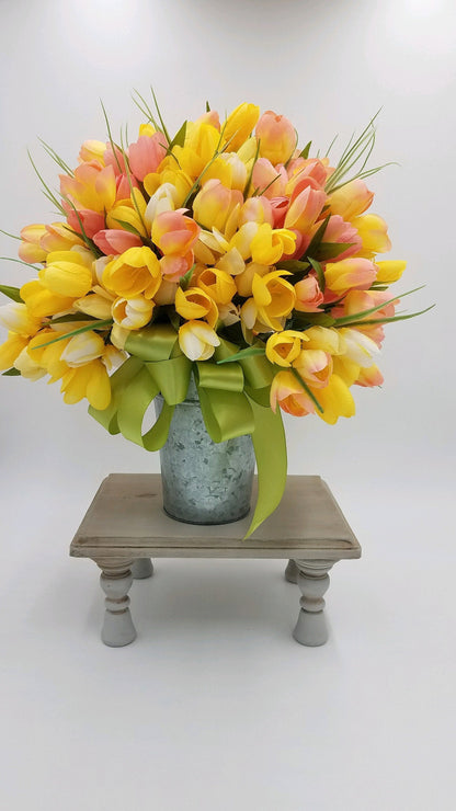 Spring Tulips in Galvanized Tin