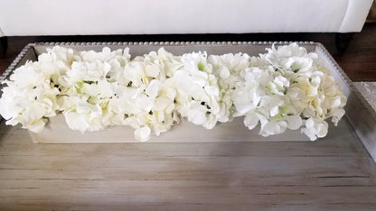 Farmhouse Style Spring Hydrangea Arrangement in Wood Planter Box