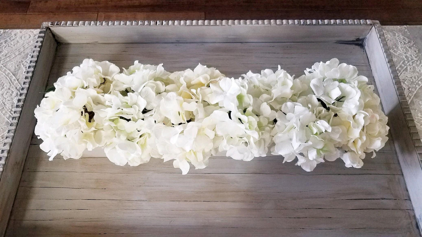 Farmhouse Style Spring Hydrangea Arrangement in Wood Planter Box