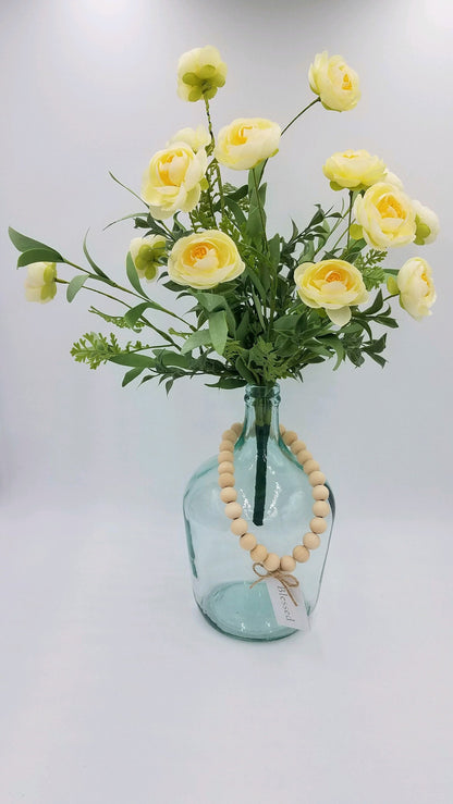 Farmhouse Wine Jug Centerpiece with Yellow Floral and Wood Beads