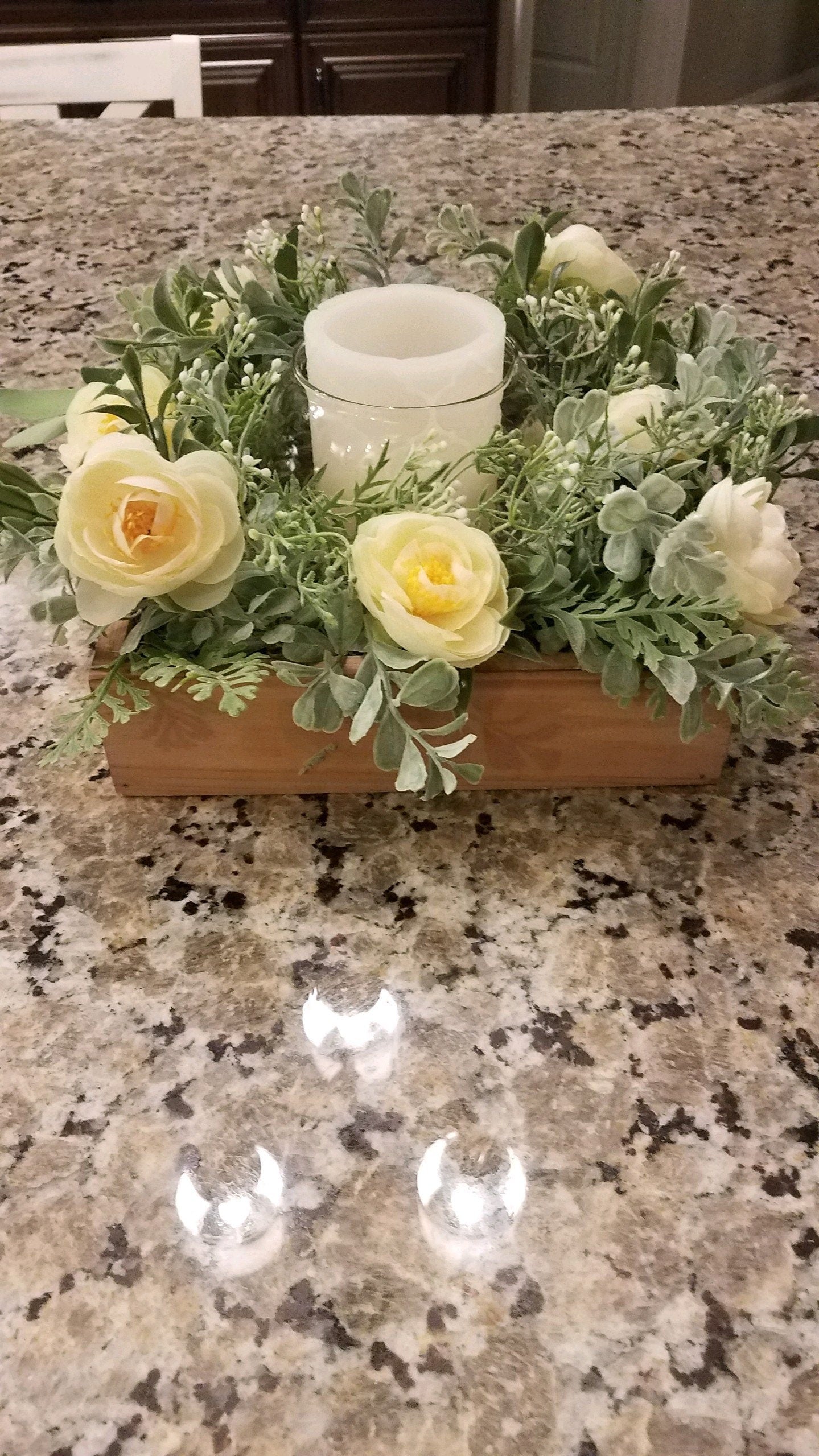 Yellow Spring Floral Centerpiece in Wood Planter Box