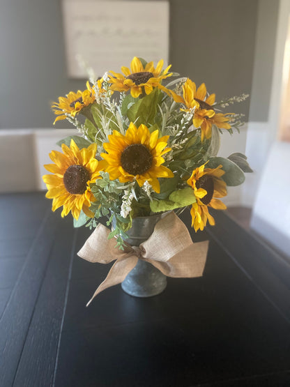 Sunflower Fall Centerpiece in Galvanized Tin