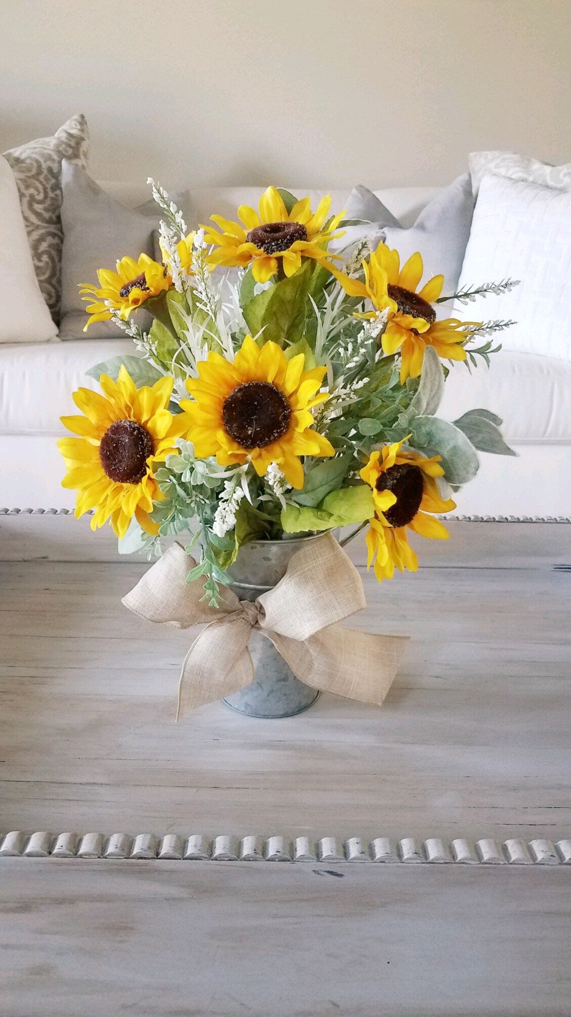 Sunflower Fall Centerpiece in Galvanized Tin