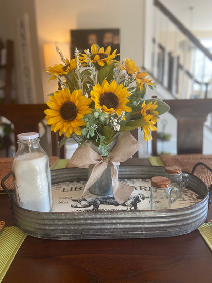 Sunflower Fall Centerpiece in Galvanized Tin