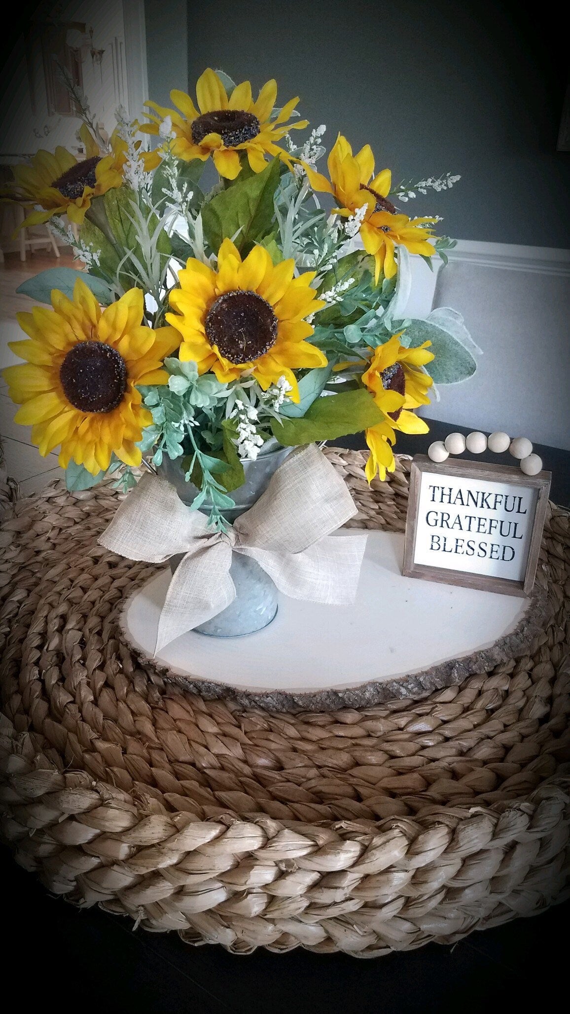 Sunflower Fall Centerpiece in Galvanized Tin