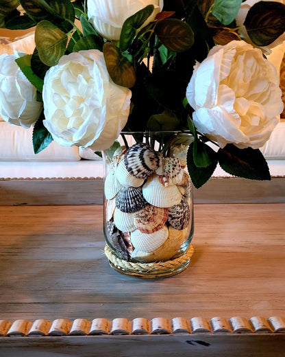 Nautical White Peony Flower Seashell Centerpiece