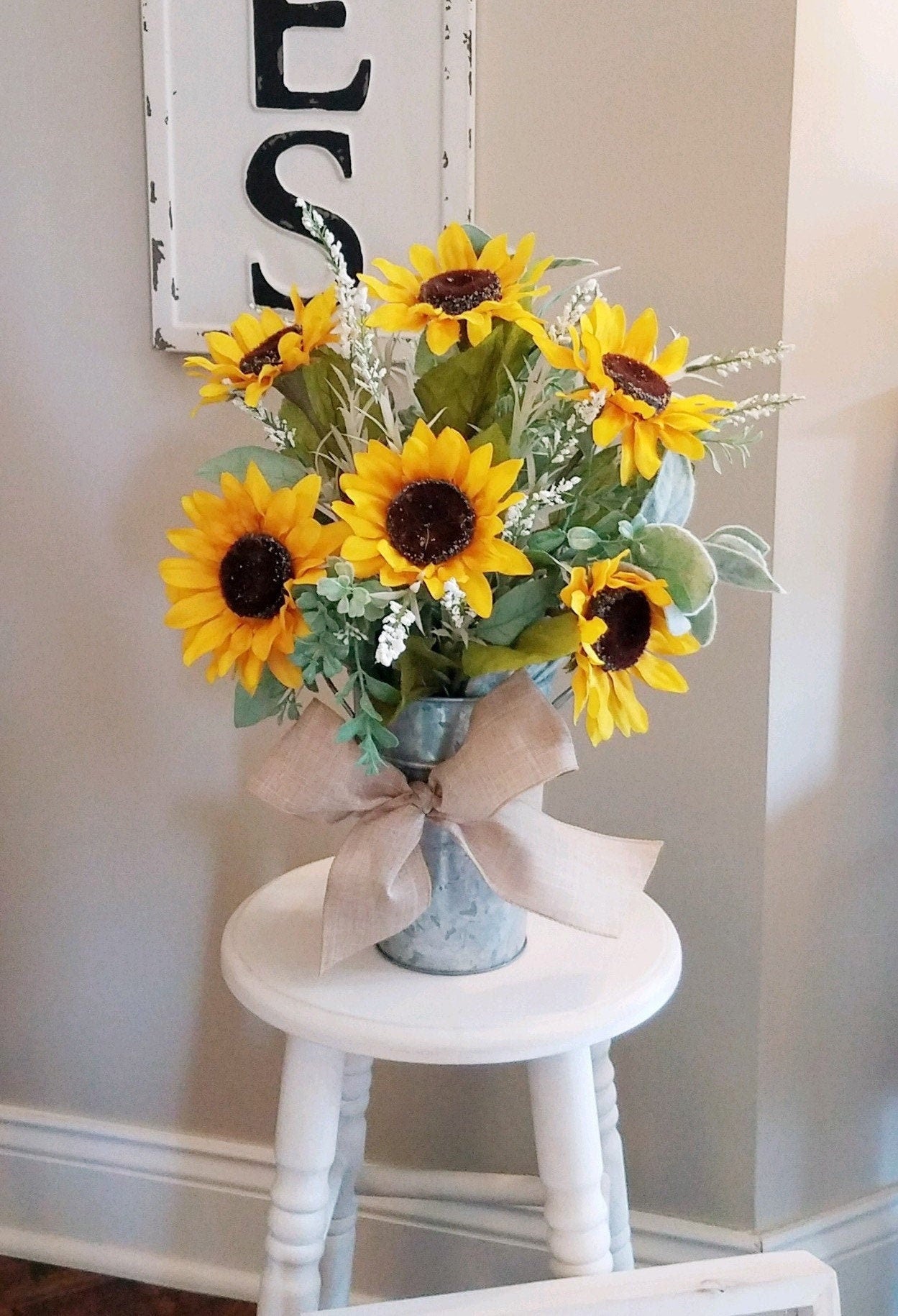 Sunflower Fall Centerpiece in Galvanized Tin