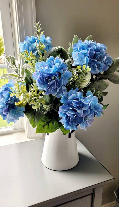 Faux Blue Hydrangea Farmhouse Floral Arrangement