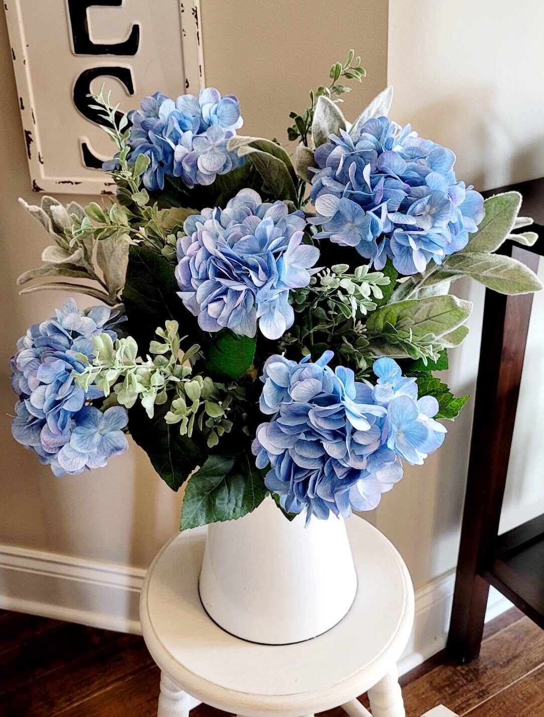 Faux Blue Hydrangea Farmhouse Floral Arrangement