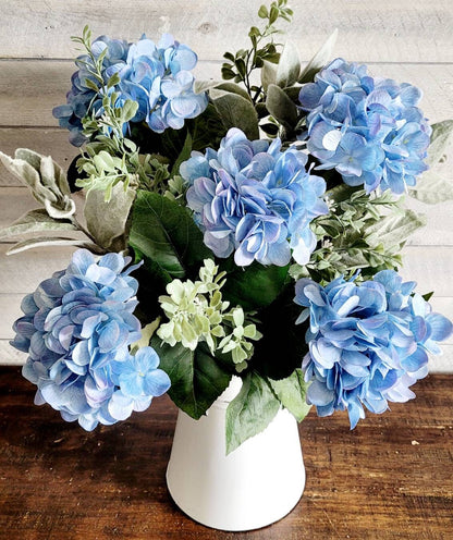 Faux Blue Hydrangea Farmhouse Floral Arrangement