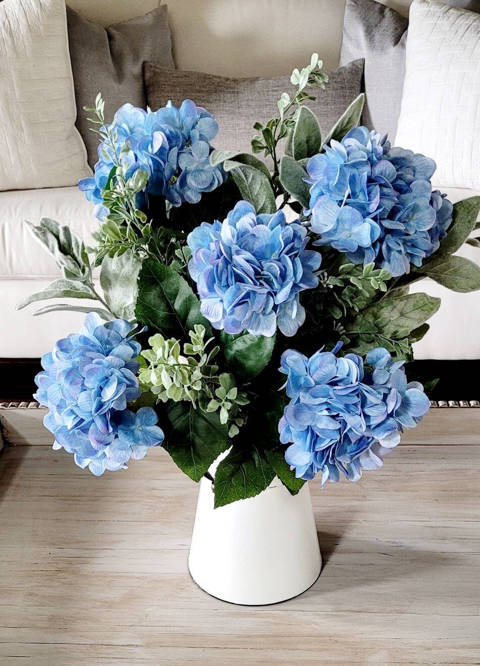 Faux Blue Hydrangea Farmhouse Floral Arrangement