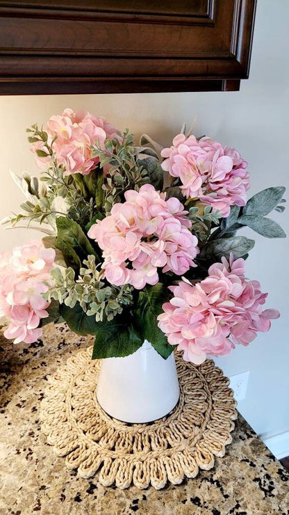 Faux Pink Hydrangea Farmhouse Floral Arrangement