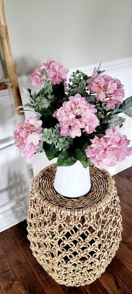 Faux Pink Hydrangea Farmhouse Floral Arrangement