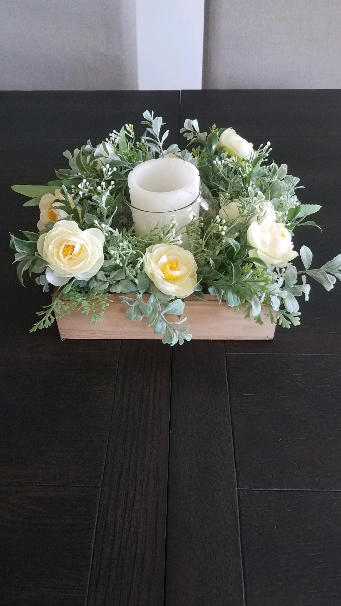 Yellow Spring Floral Centerpiece in Wood Planter Box