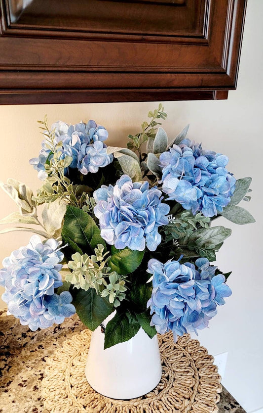 Faux Blue Hydrangea Farmhouse Floral Arrangement