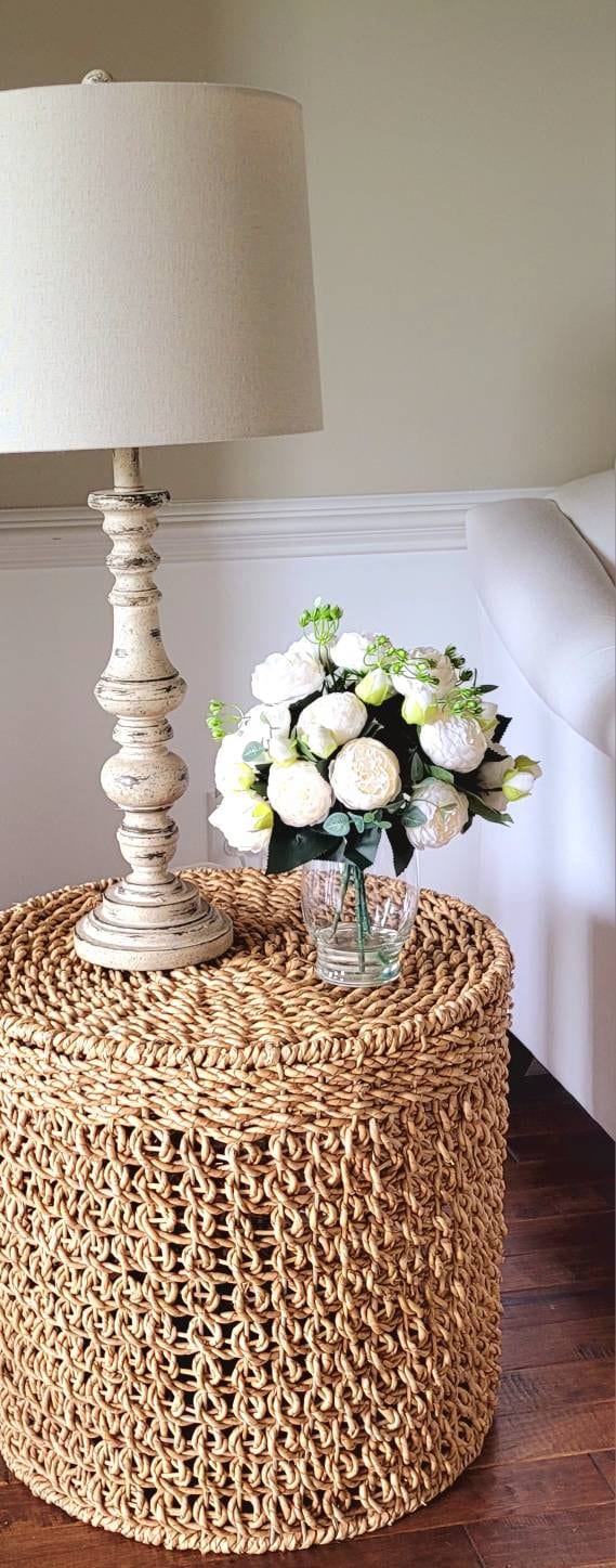 Modern Rose Peony Arrangement in Clear Glass Vase