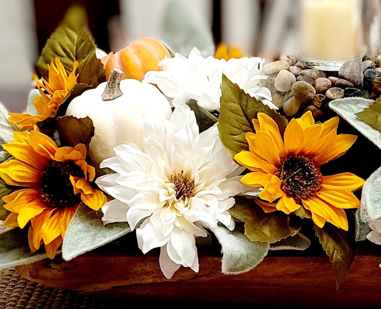 Rustic Yellow Sunflower Dough Bowl Centerpiece