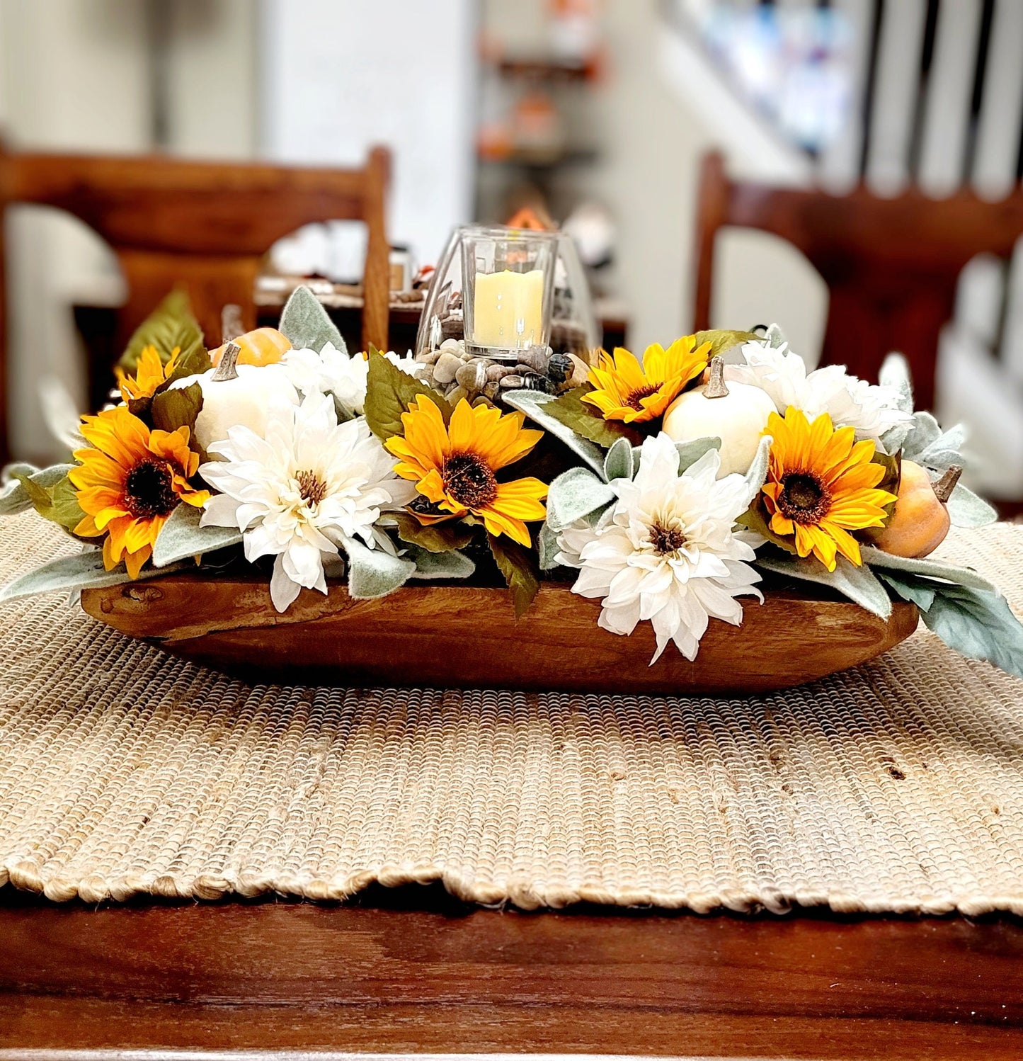 Rustic Yellow Sunflower Dough Bowl Centerpiece