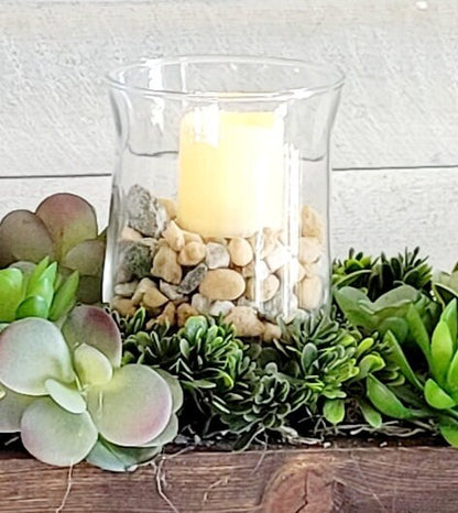 Succulent Planter Arrangement in Long Box with Flameless Candle