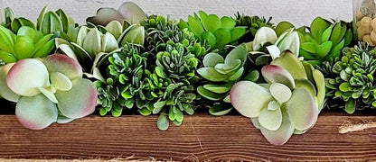 Succulent Planter Arrangement in Long Box with Flameless Candle