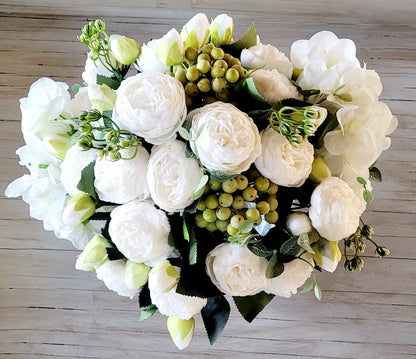 Peony Silk Flower Arrangement in Glass Vase