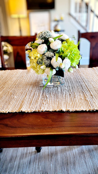 Peony and Hydrangea Large Flower Centerpiece in Glass Vase