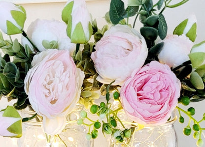 Peony Flower Decor with Wooden Beads and Personalized Tag