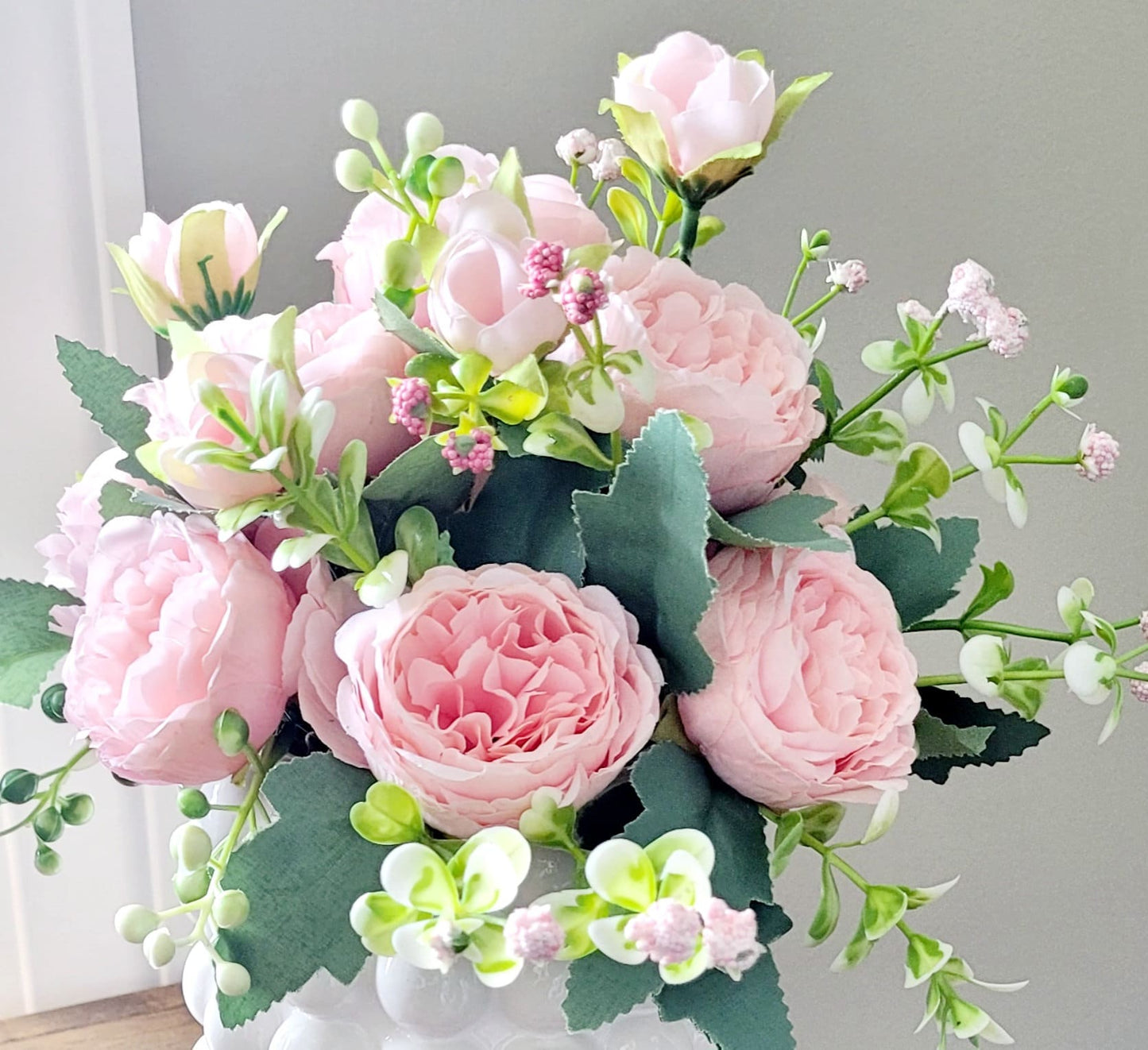 Modern Bubble White Ceramic Vase with Pink Peony