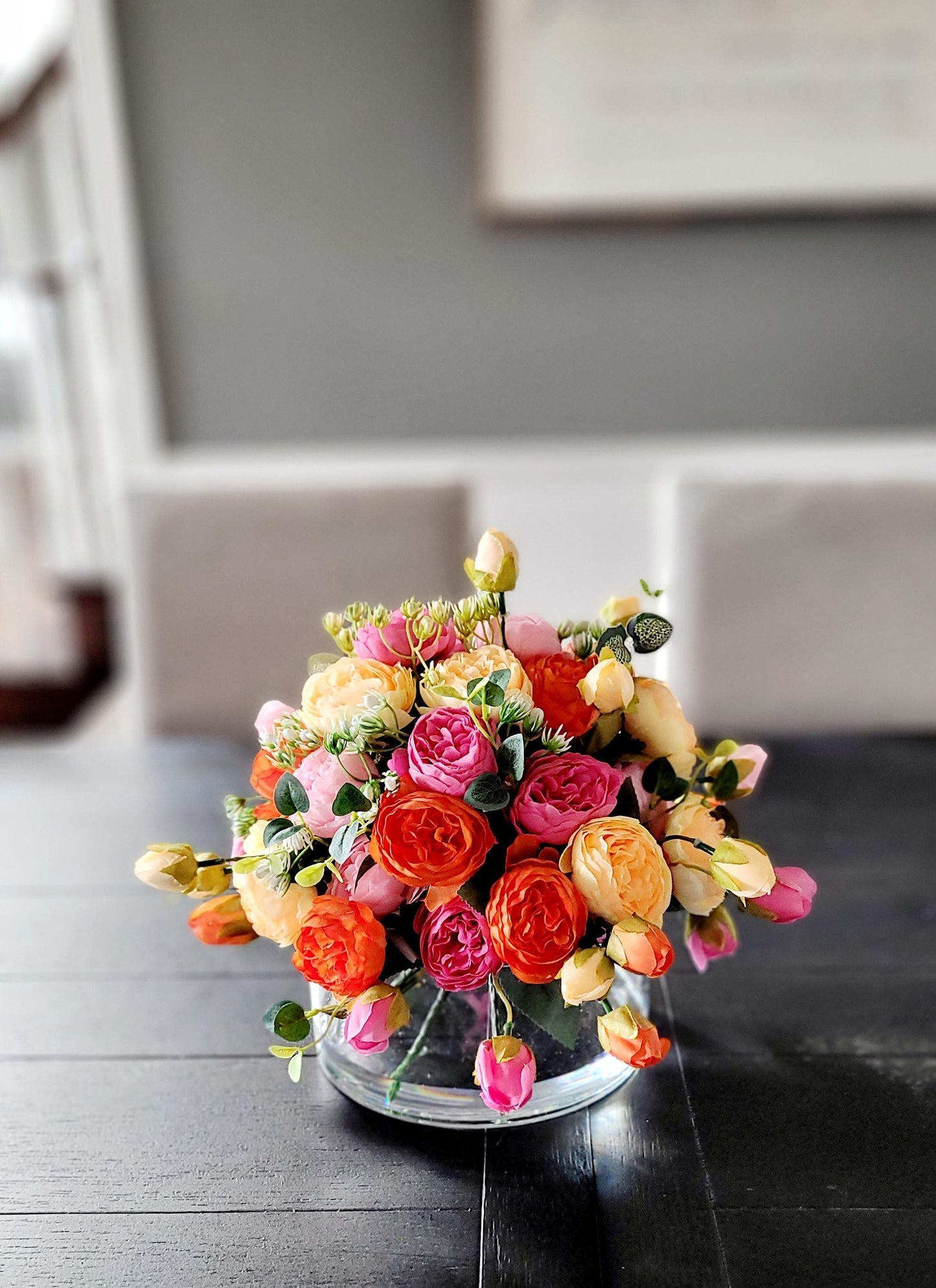 Silk Peony Modern Glass Arrangement