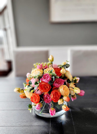 Silk Peony Modern Glass Arrangement