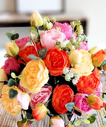 Silk Peony Modern Glass Arrangement