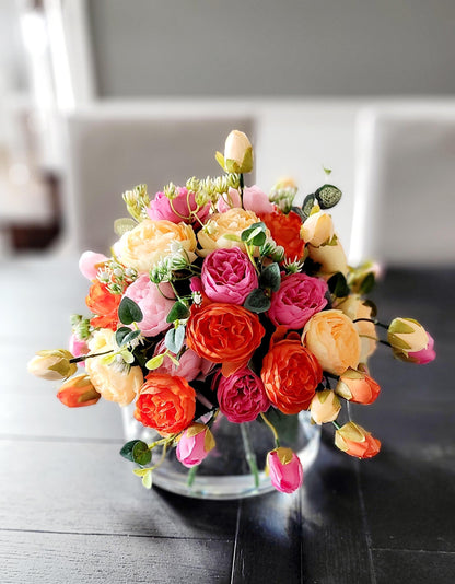 Silk Peony Modern Glass Arrangement