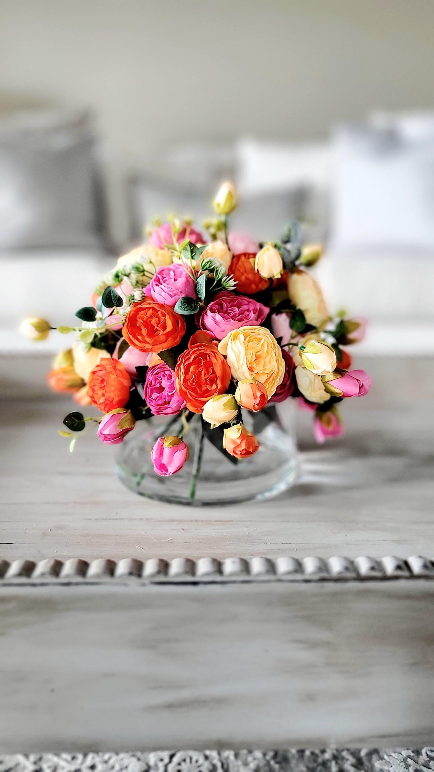 Silk Peony Modern Glass Arrangement