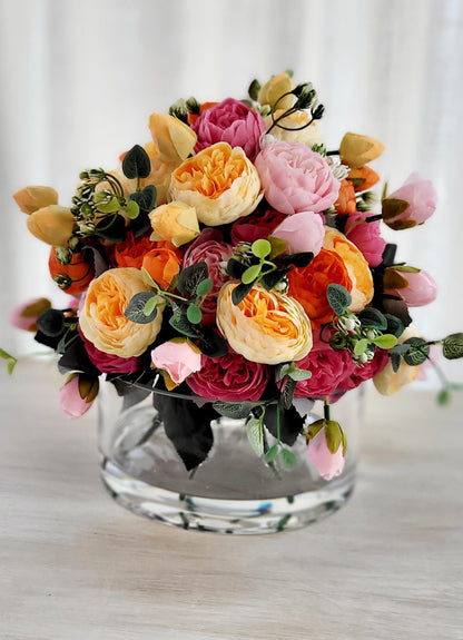 Silk Peony Modern Glass Arrangement