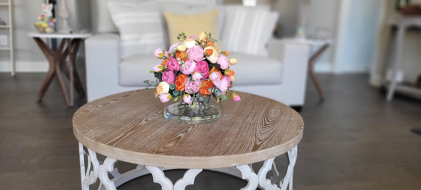Silk Peony Modern Glass Arrangement