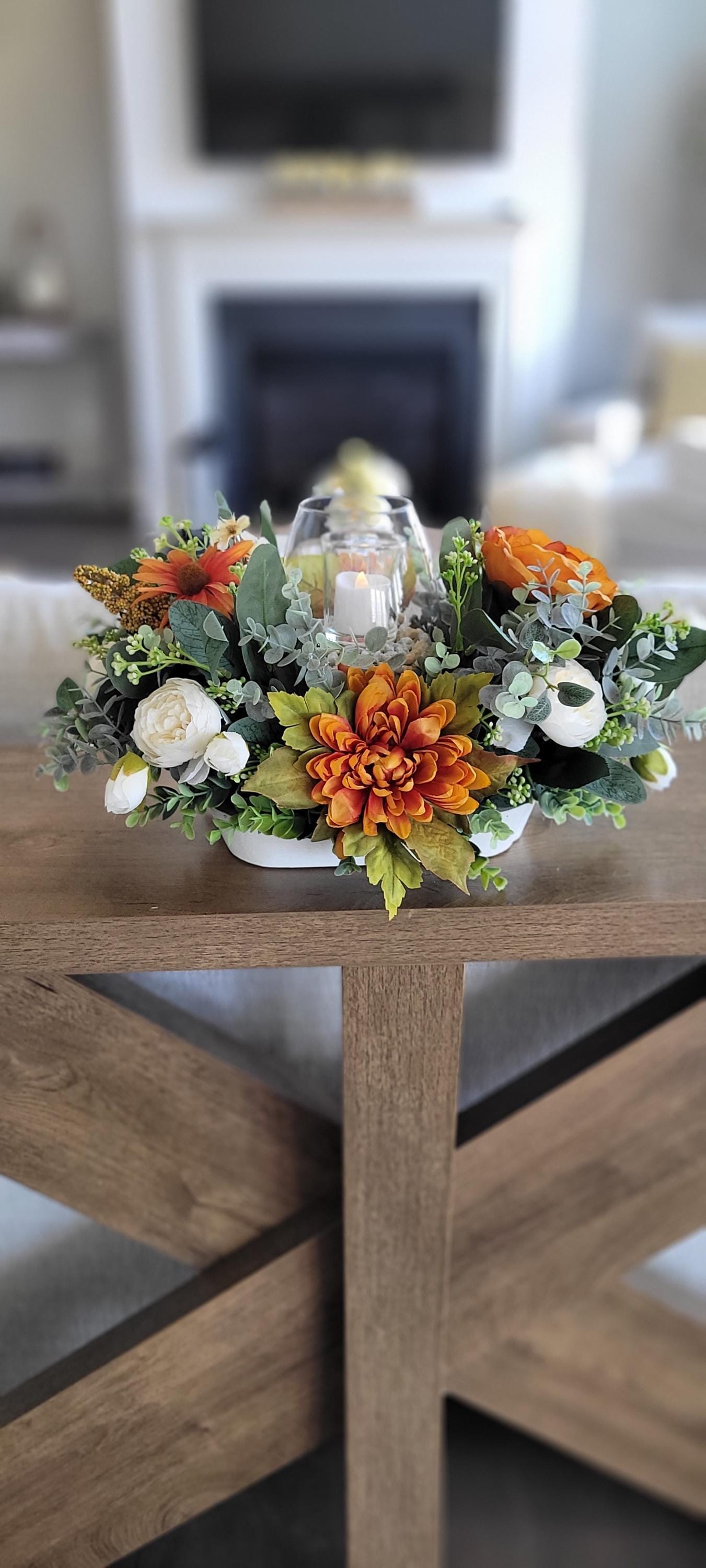 Fall Table Centerpiece – Sunflower Dough Bowl Farmhouse Arrangement