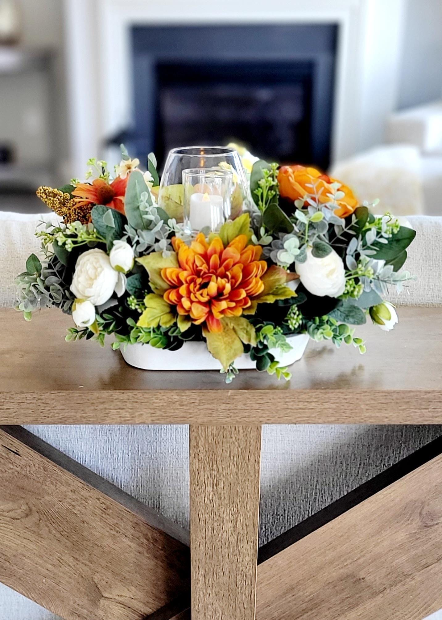 Fall Table Centerpiece – Sunflower Dough Bowl Farmhouse Arrangement