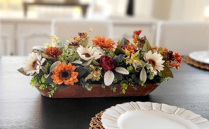 Fall Table Centerpiece – Handcrafted Dough Bowl Sunflower Arrangement