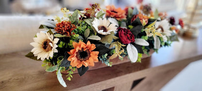 Fall Table Centerpiece – Handcrafted Dough Bowl Sunflower Arrangement