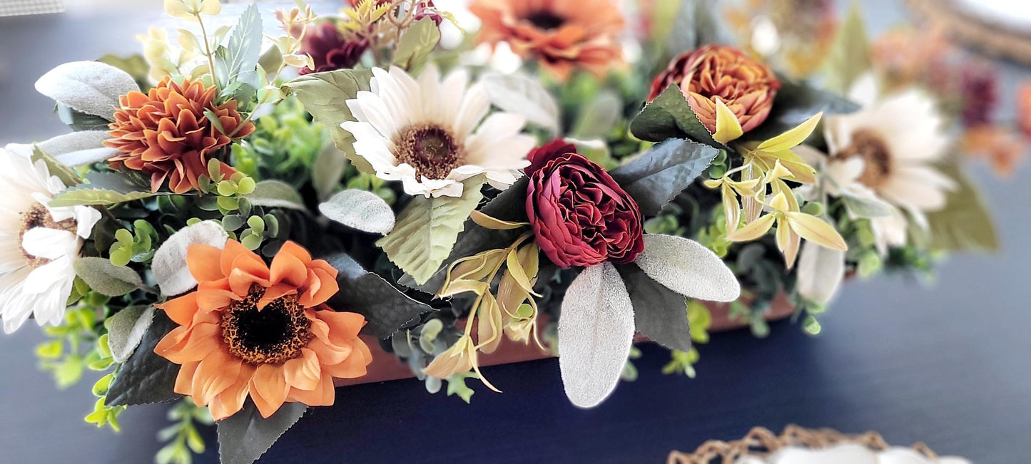 Fall Table Centerpiece – Handcrafted Dough Bowl Sunflower Arrangement