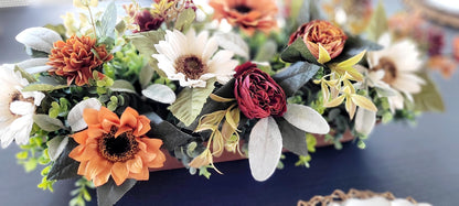 Fall Table Centerpiece – Handcrafted Dough Bowl Sunflower Arrangement
