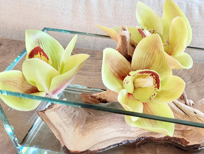 Artificial Orchid Centerpiece – Modern Glass Vase with Resin