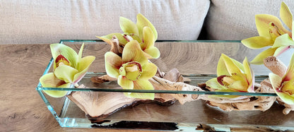 Artificial Orchid Centerpiece – Modern Glass Vase with Resin