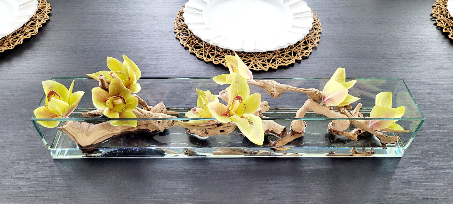 Artificial Orchid Centerpiece – Modern Glass Vase with Resin